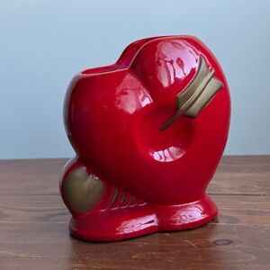 Valentine’s Day Vintage Red Heart Ceramic Pot Planter Cupids Bow Japan Nancy Pew
